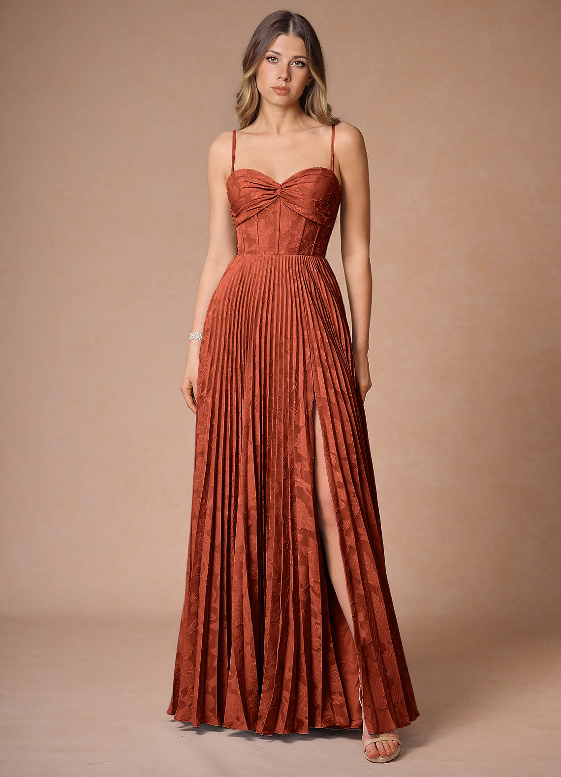 strapless open back dress Peach Orange Ombre Pleated Maxi Dress main image 0