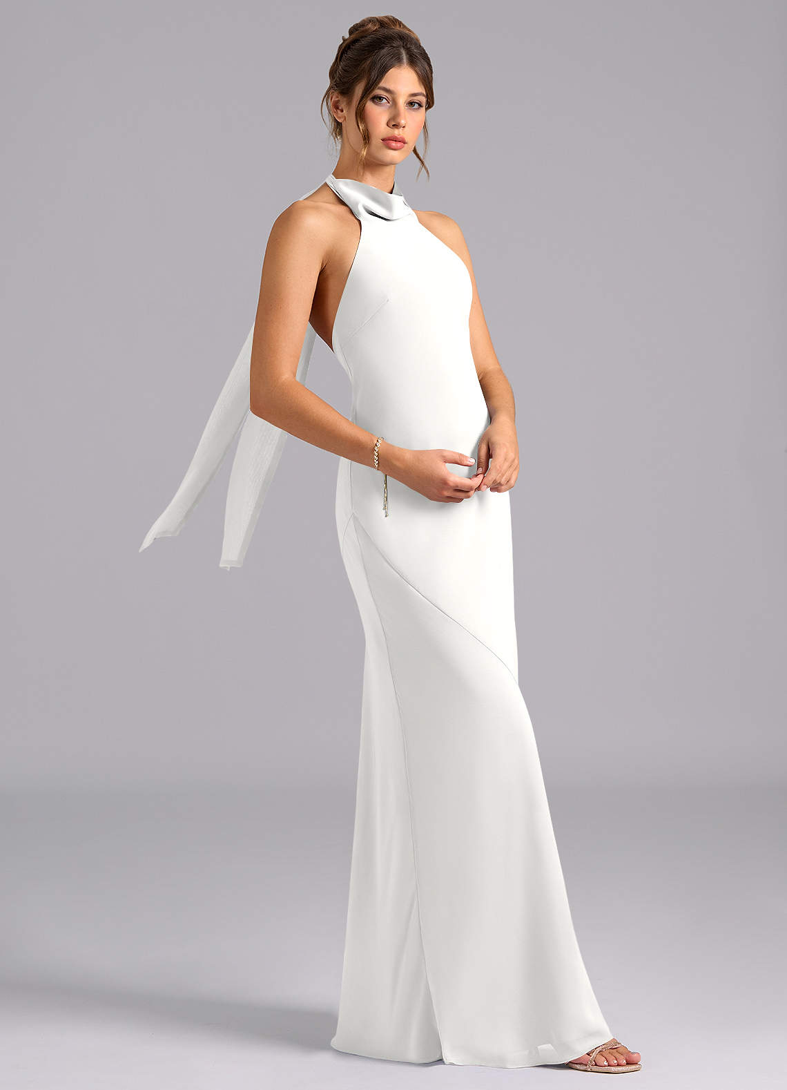 Azazie Velli Bridesmaid Dresses White Mermaid High Neck Chiffon Dress image2