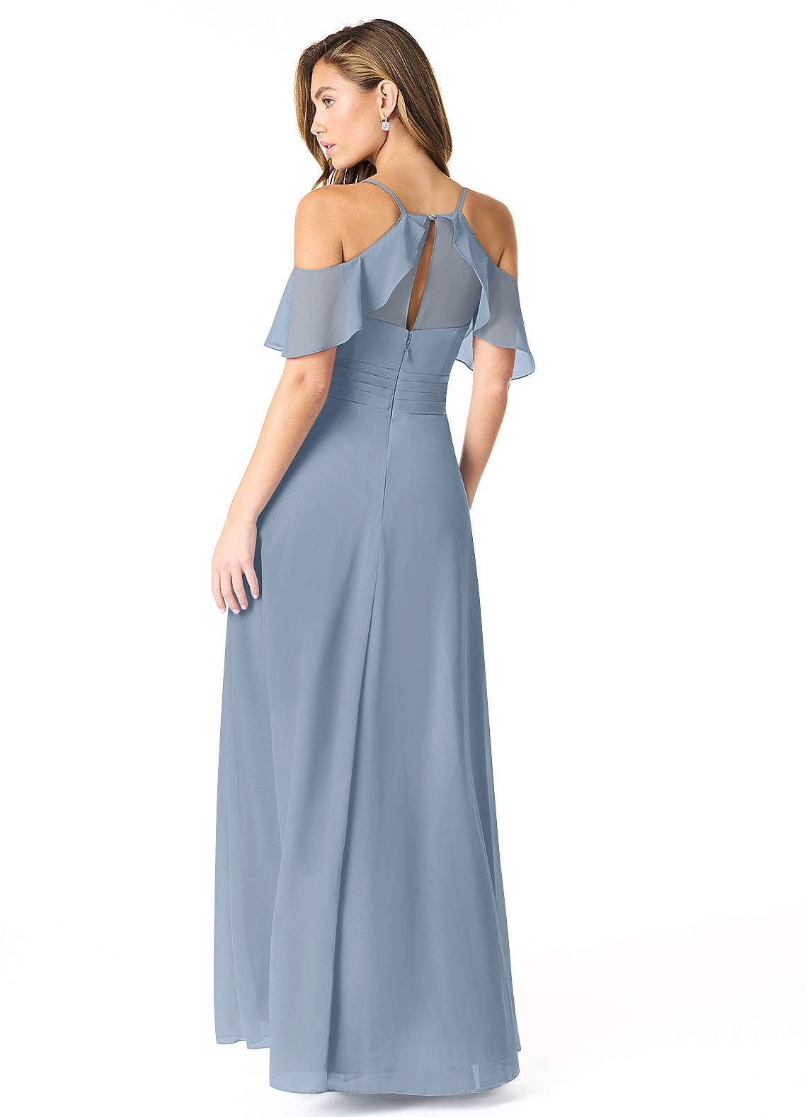 Azazie Dakota Bridesmaid Dresses Dusty Blue A-Line V-Neck Pleated Chiffon Dress image5