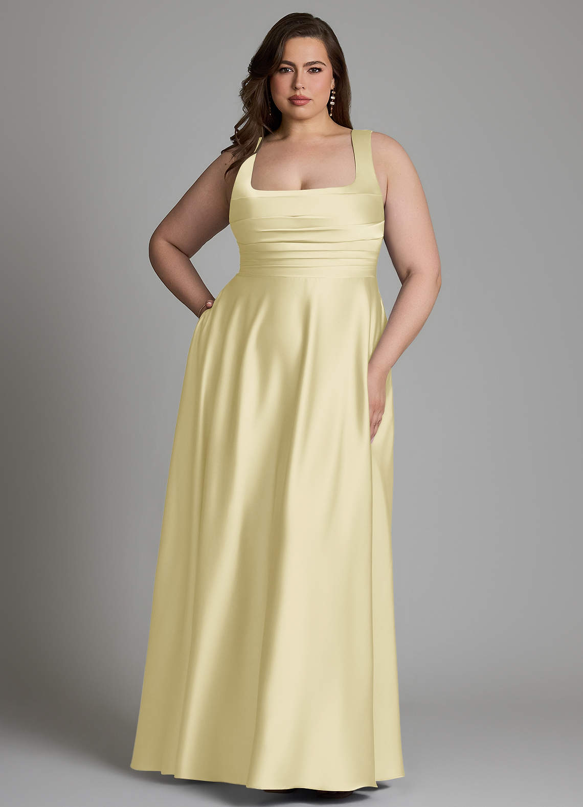 Azazie Azaria Bridesmaid Dresses Lemon Sorbet A-Line Corset Stretch Satin Dress image6