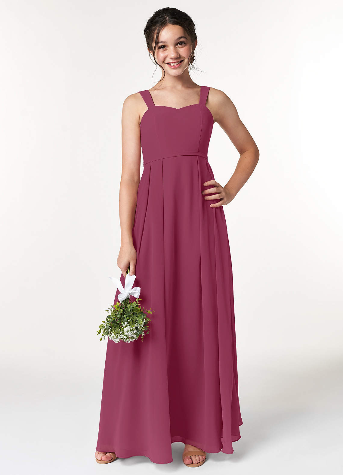 Azazie Simoan Junior Abito A-Line in Chiffon Scollo a Cuore Gelso image1
