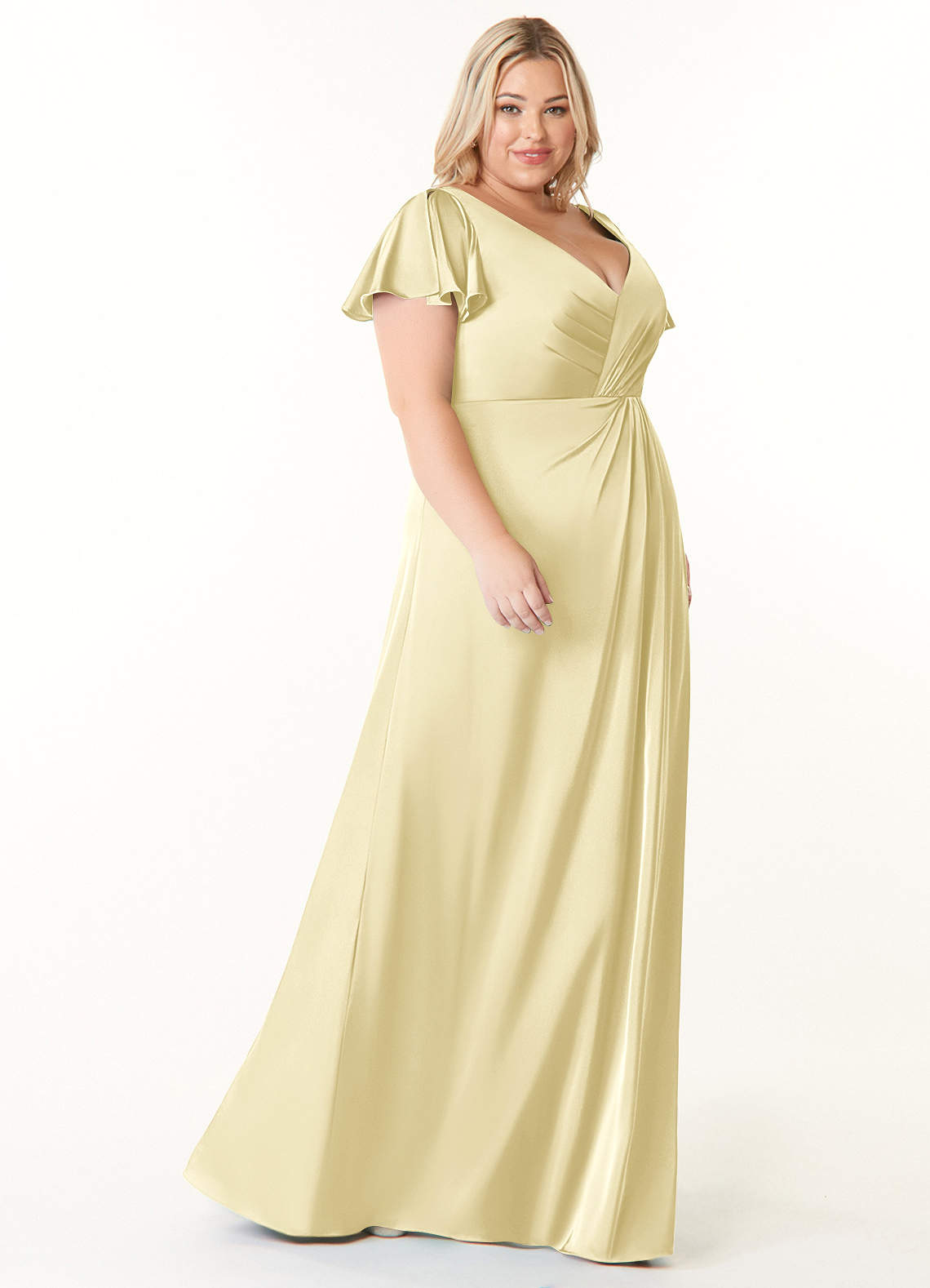 Azazie Soren At-home Try On Dresses Auburn A-Line Pleated Stretch Satin Dress image9