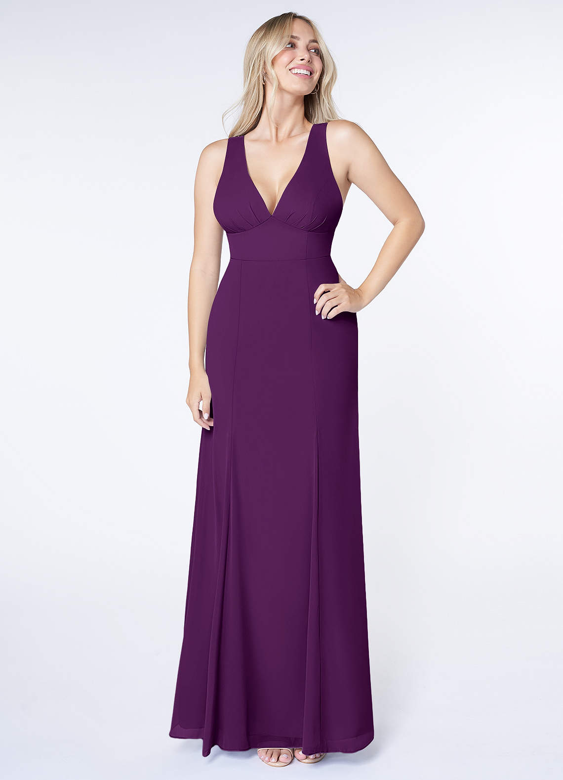 Azazie Christiana Bridesmaid Dresses Grape A-Line V-Neck Pleated Chiffon Dress image1