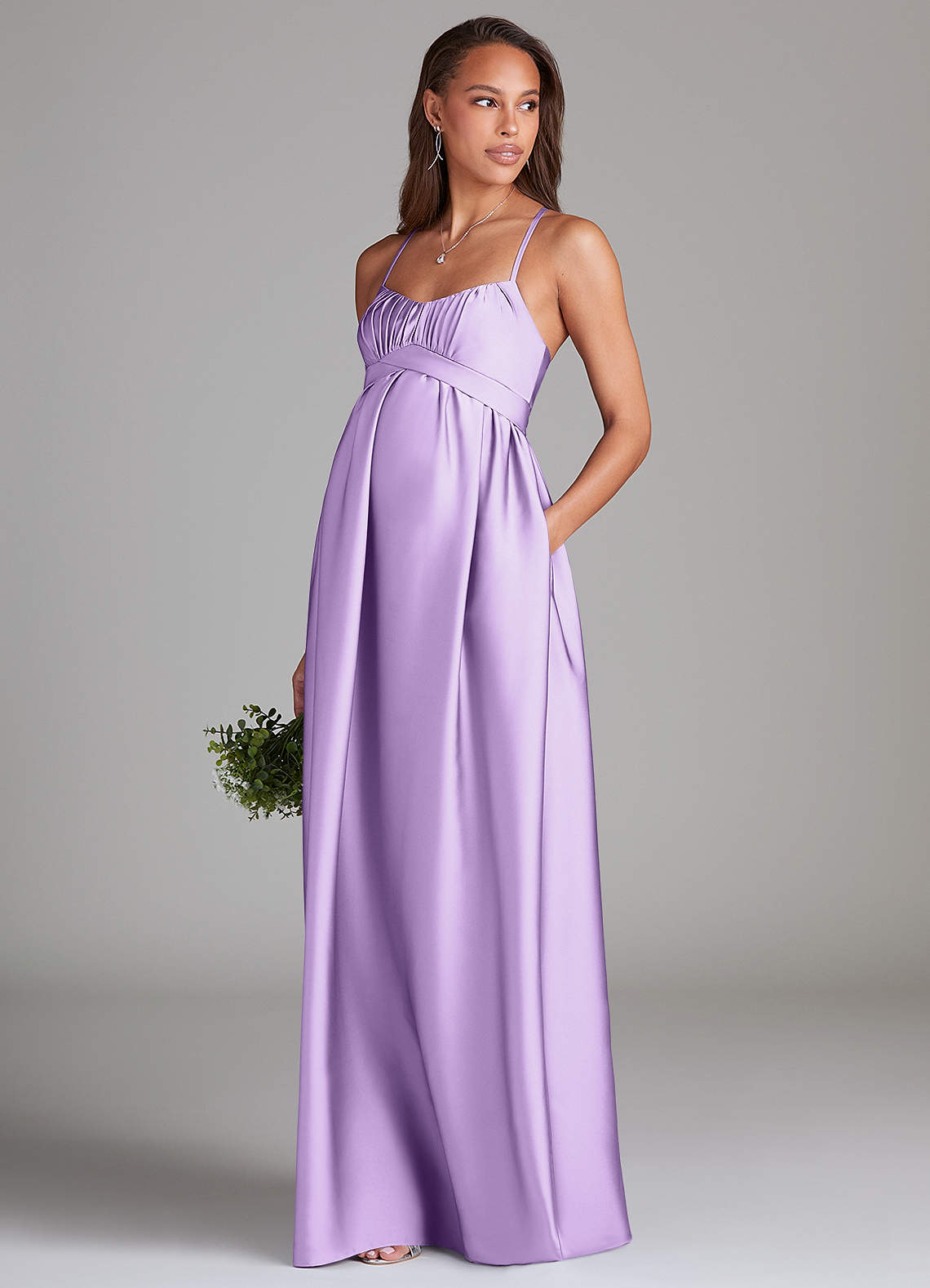 Azazie A-Line Sweetheart Floor-Length Stretch Satin Maternity Bridesmaid Dresses - Lilac Azazie A-Line Sweetheart Floor-Length Stretch Satin Maternity Bridesmaid Dresses - Lilac