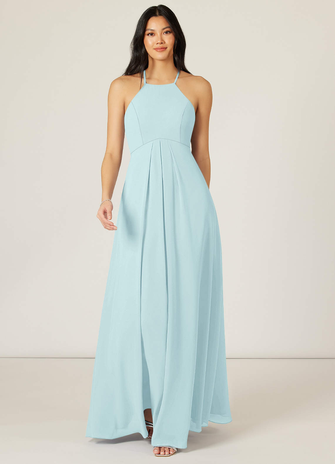 Azazie Sarah Bridesmaid Dresses Sea Glass Empire Pleated Chiffon Dress image1