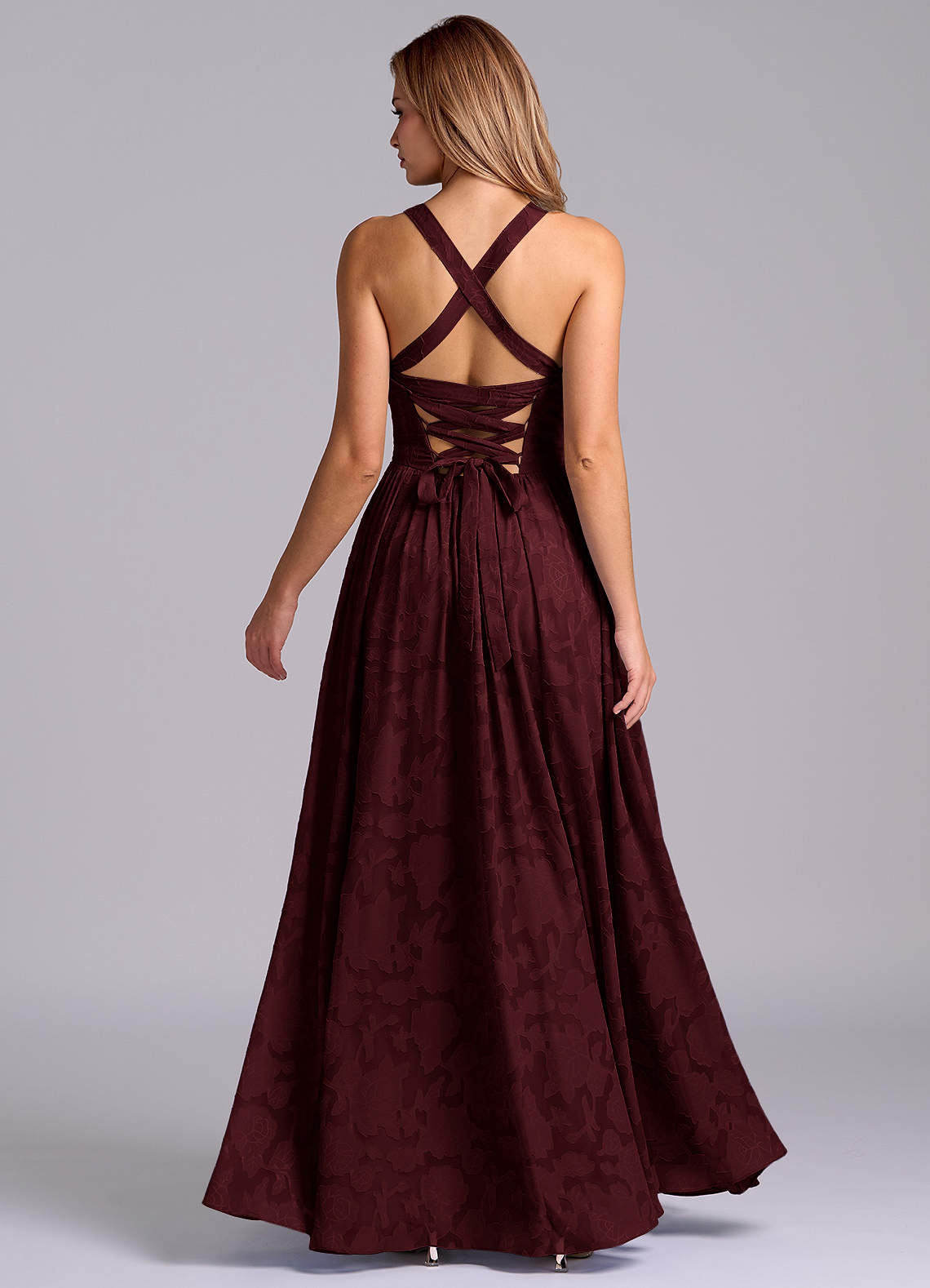 Azazie Francis Brautjungfernkleider A-Linie Korsett Blumen-Burnout Kleid Cabernetrot image5
