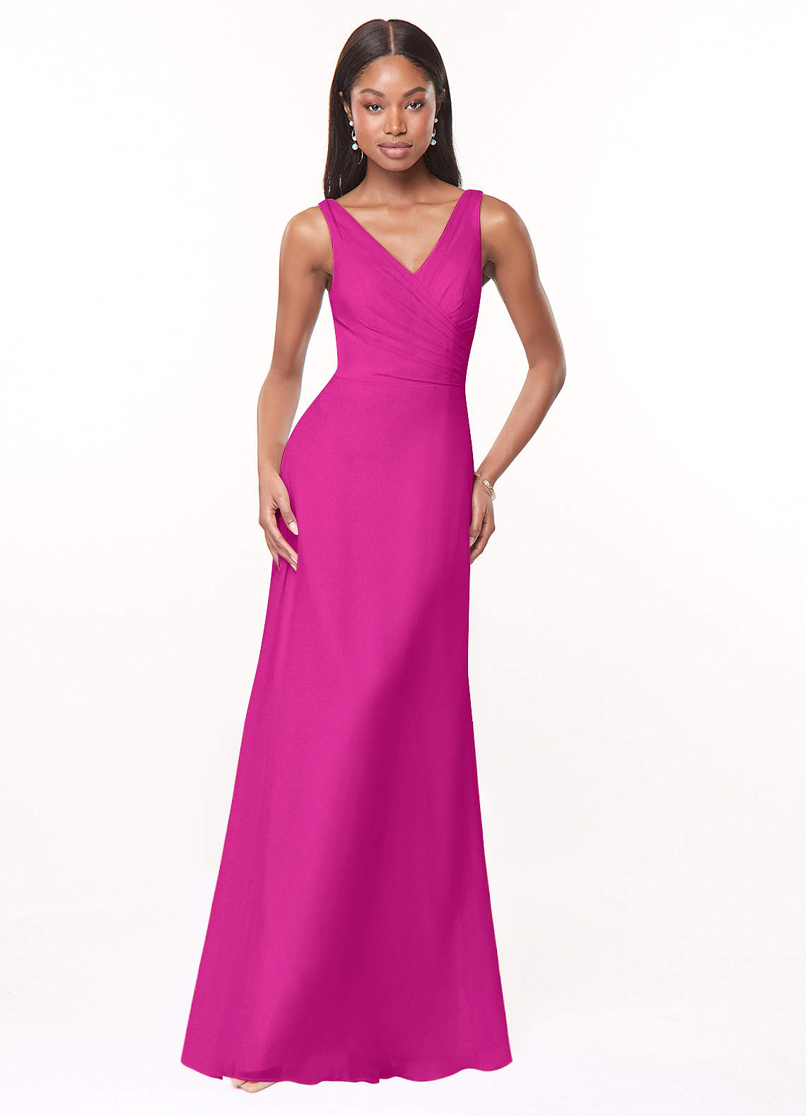 Azazie Nala Vestidos de damas de honor Vestido de Fucsia de Gasa de Corte en A con Plisado image1