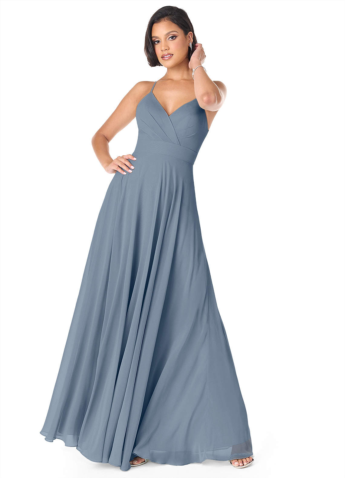 Azazie Avelina Bridesmaid Dresses Twilight A-Line V-Neck Pleated Chiffon Dress image1