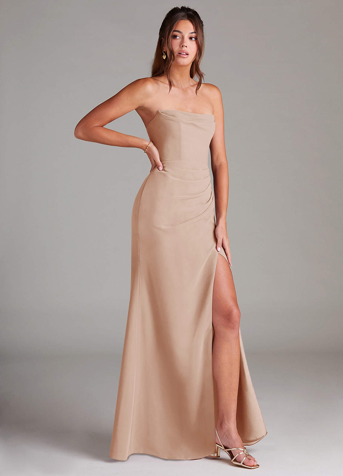 Azazie Leonis Bridesmaid Dresses English Rose Sheath Strapless Chiffon Convertible Dress image7