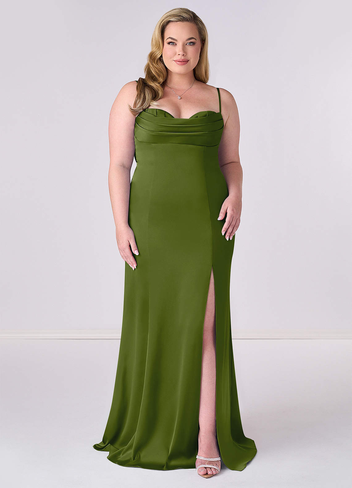 Barbie ♥ Azazie Bridesmaid Dresses Pleated Lace Up Mermaid Stretch Satin Dress image5