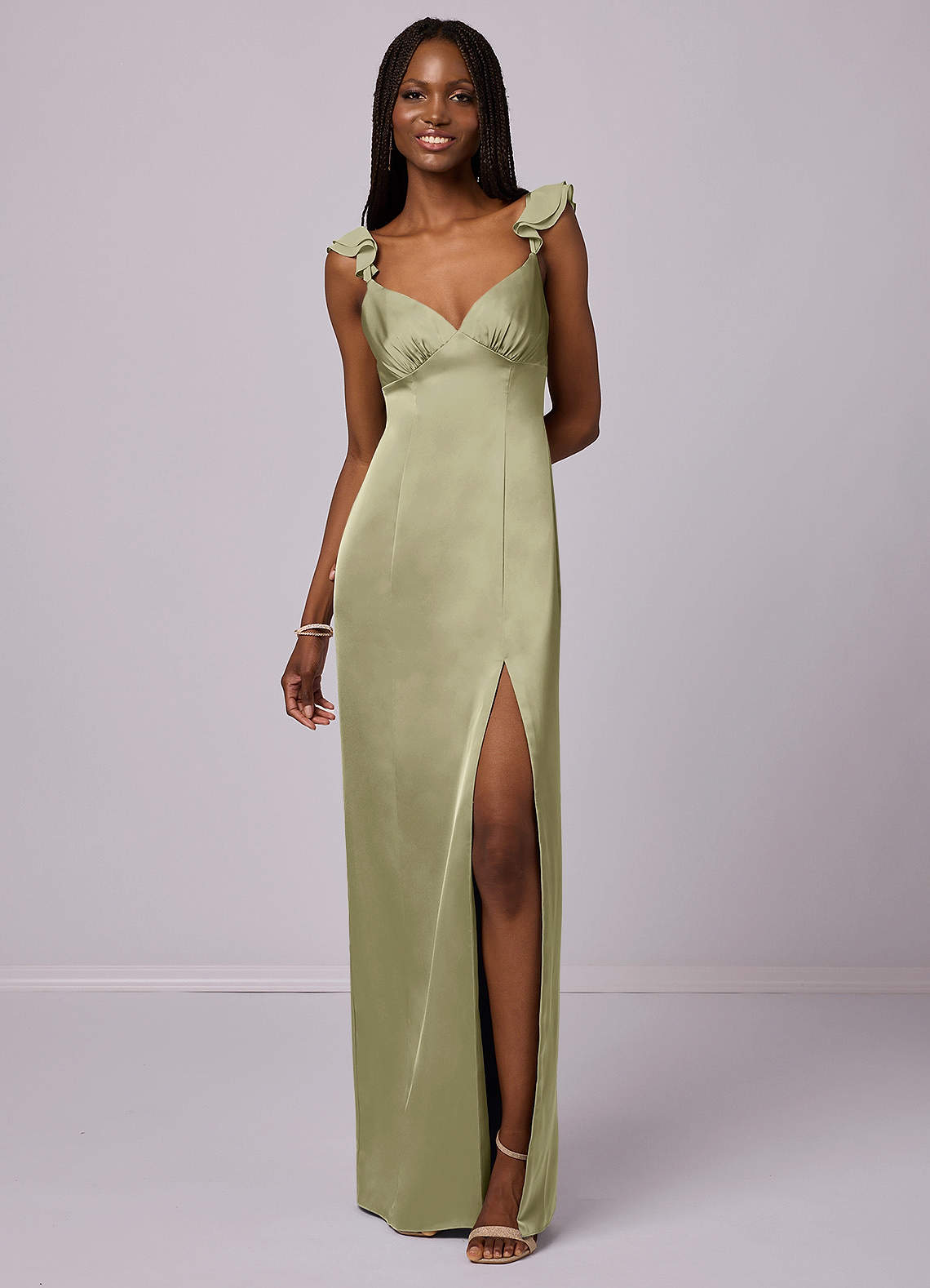 Barbie ♥ Azazie Vente Finale Robe Fourreau en Satin extensible Dusty Blue image3