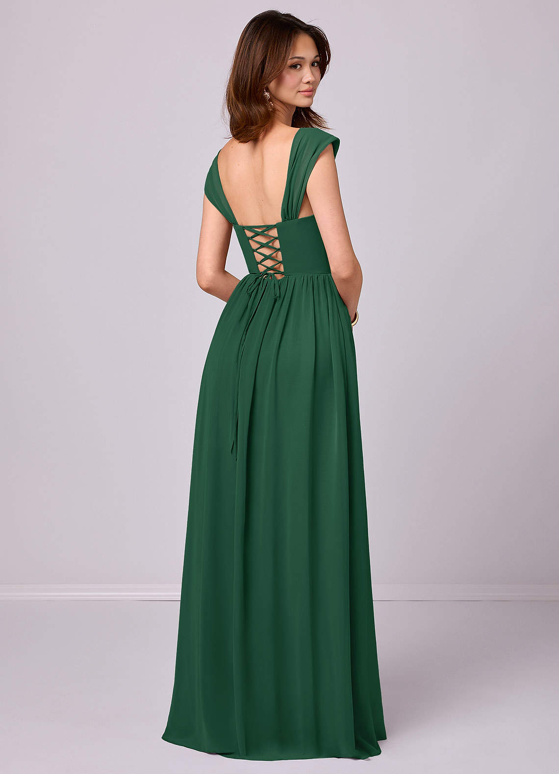 Barbie ♥ Azazie Bridesmaid Dresses Dark Green A-Line Corset Chiffon Dress image4