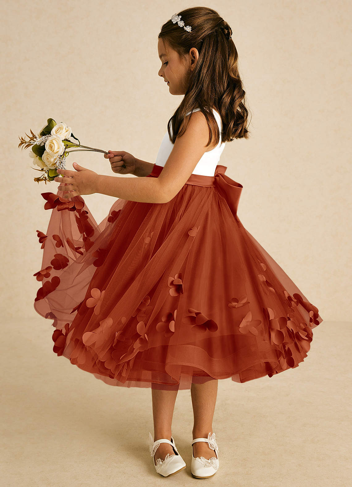 Azazie Sprout Flower Girl Dresses Paprika A-Line Bow Tulle Dress image3
