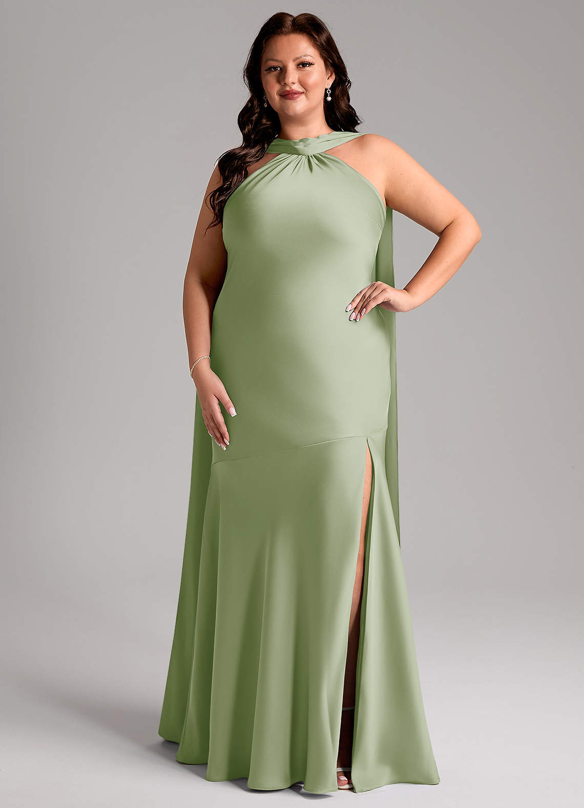 Azazie Kinsley Bridesmaid Dresses Dusty Sage Mermaid Side Slit Stretch Satin Dress image1