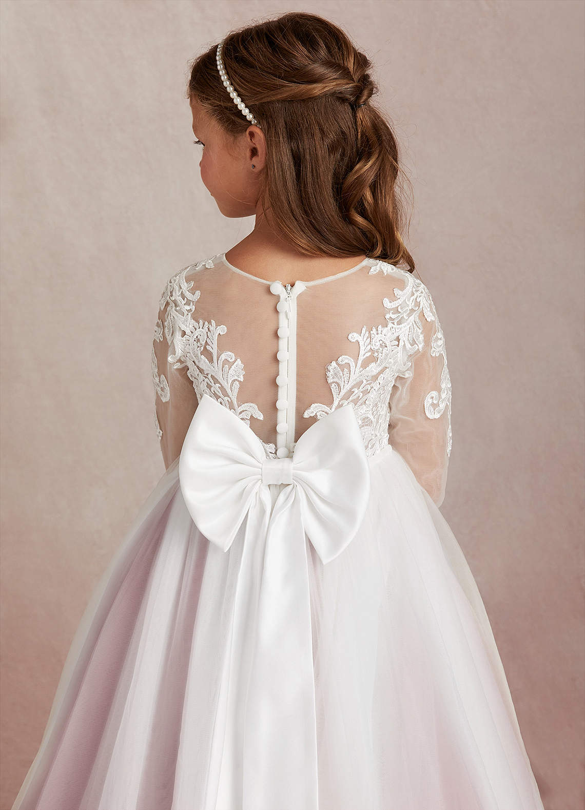 Azazie Elodie Robe Demoiselle D'honneur Fillette Robe Princesse en Dentelle Ivoire Rose Poussiéreux image7