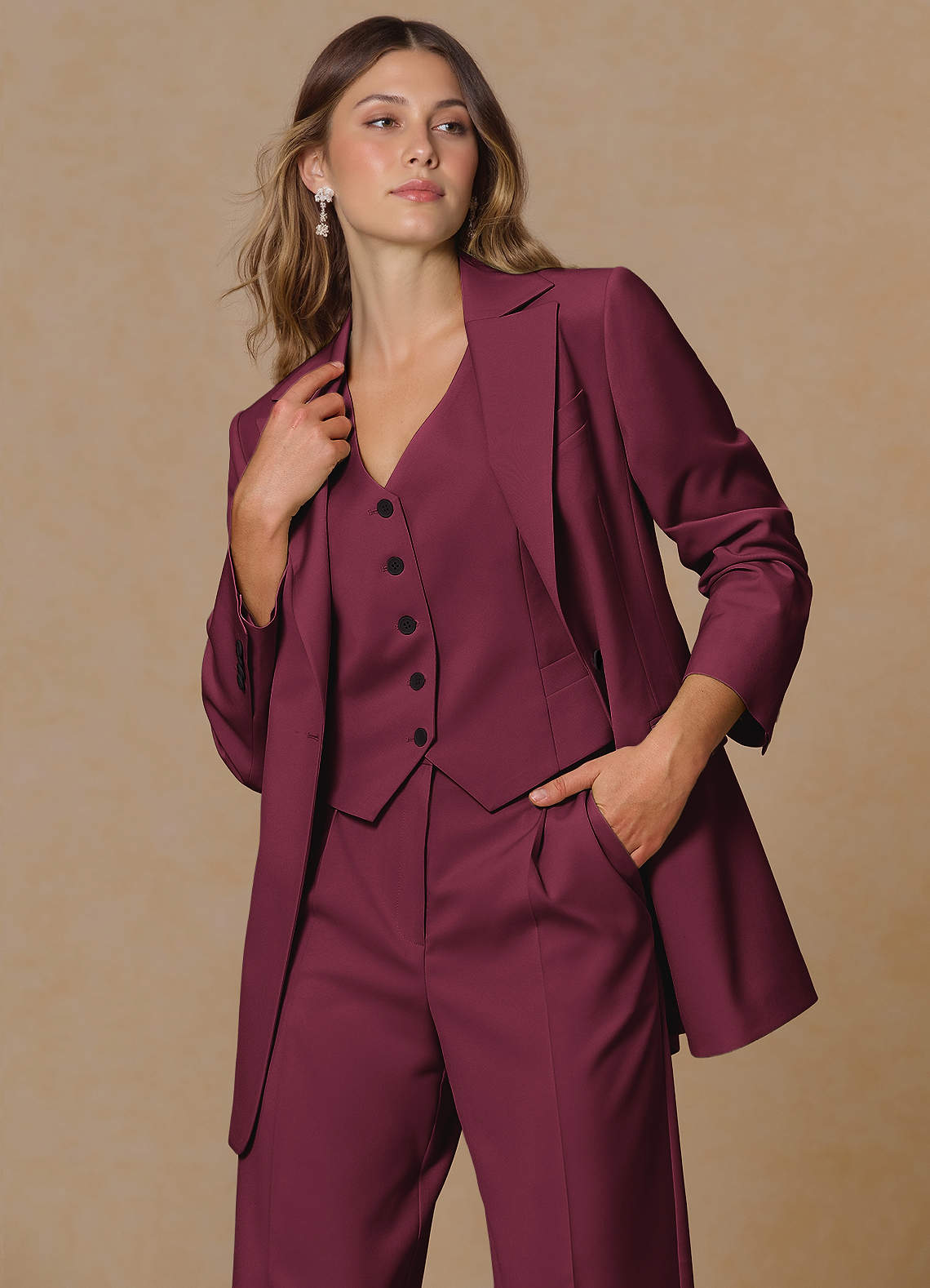 front Rowan Burgundy Refined Weave Performance blazer