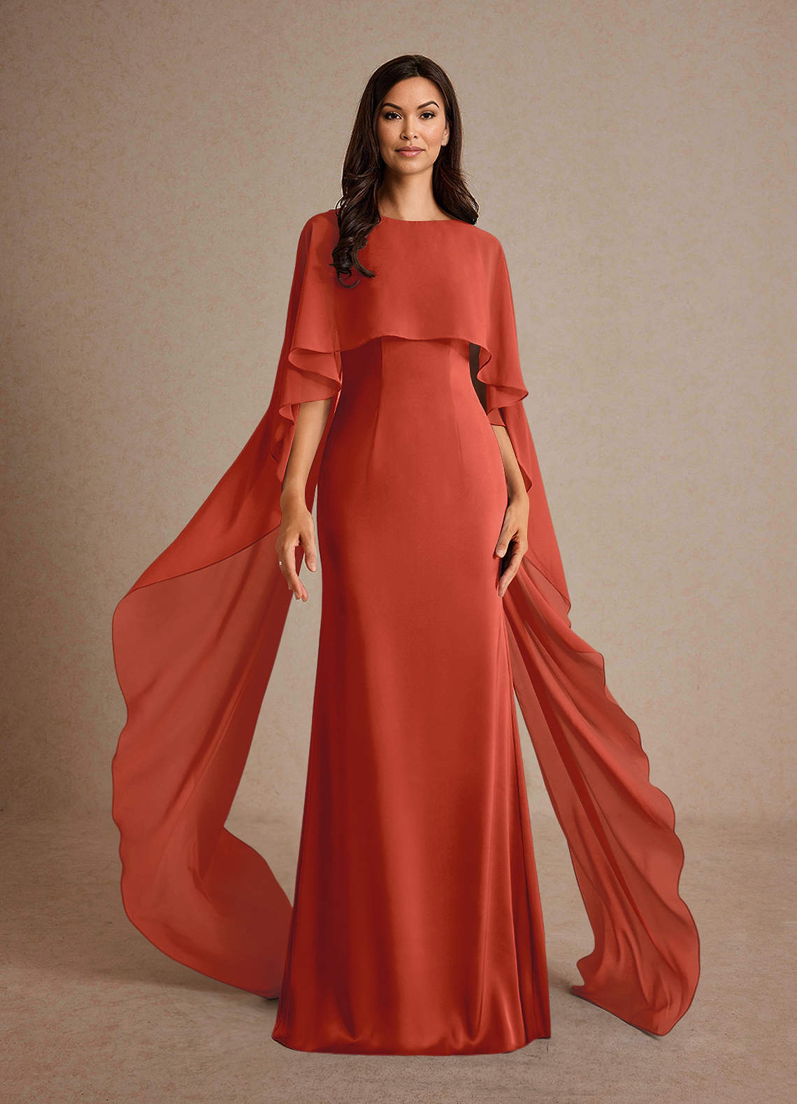 Azazie Milfred Vestidos para mãe da noiva Vestir Ferrugem de Cetim elástico de Bainha com Gargalo image1