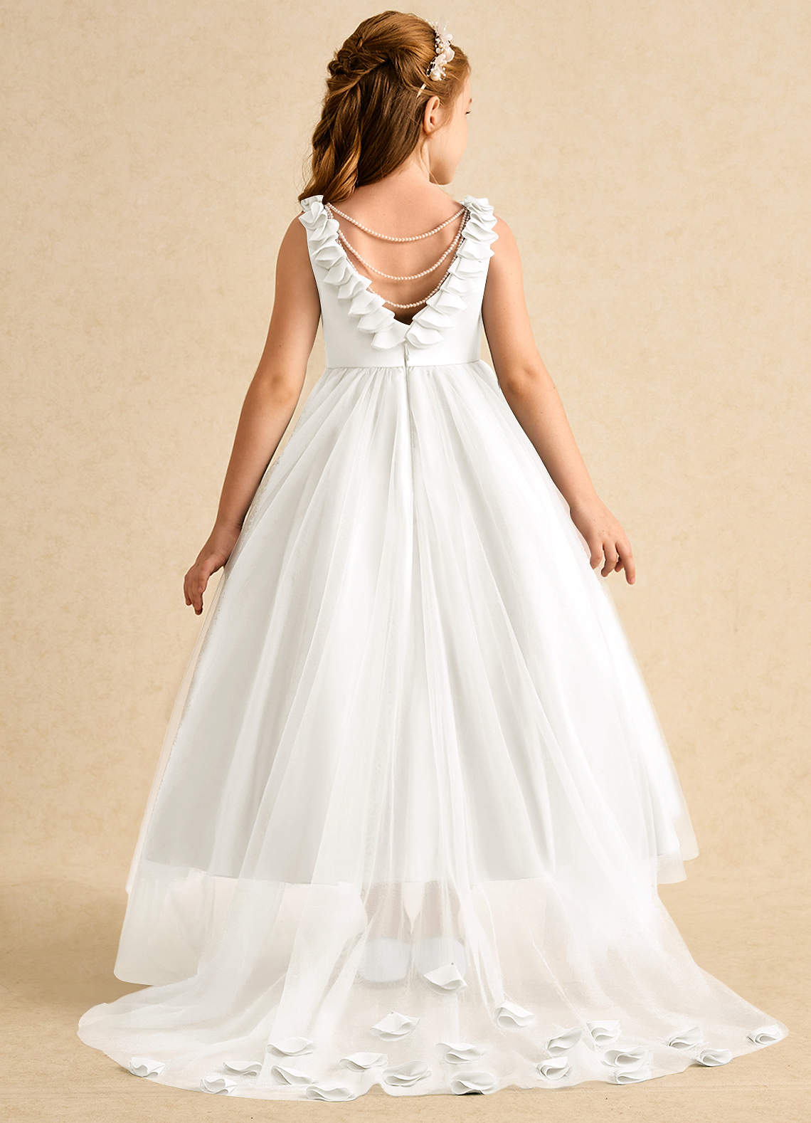 Azazie Lorita Flower Girl Dresses Ivory A-Line Beaded Tulle Dress image1