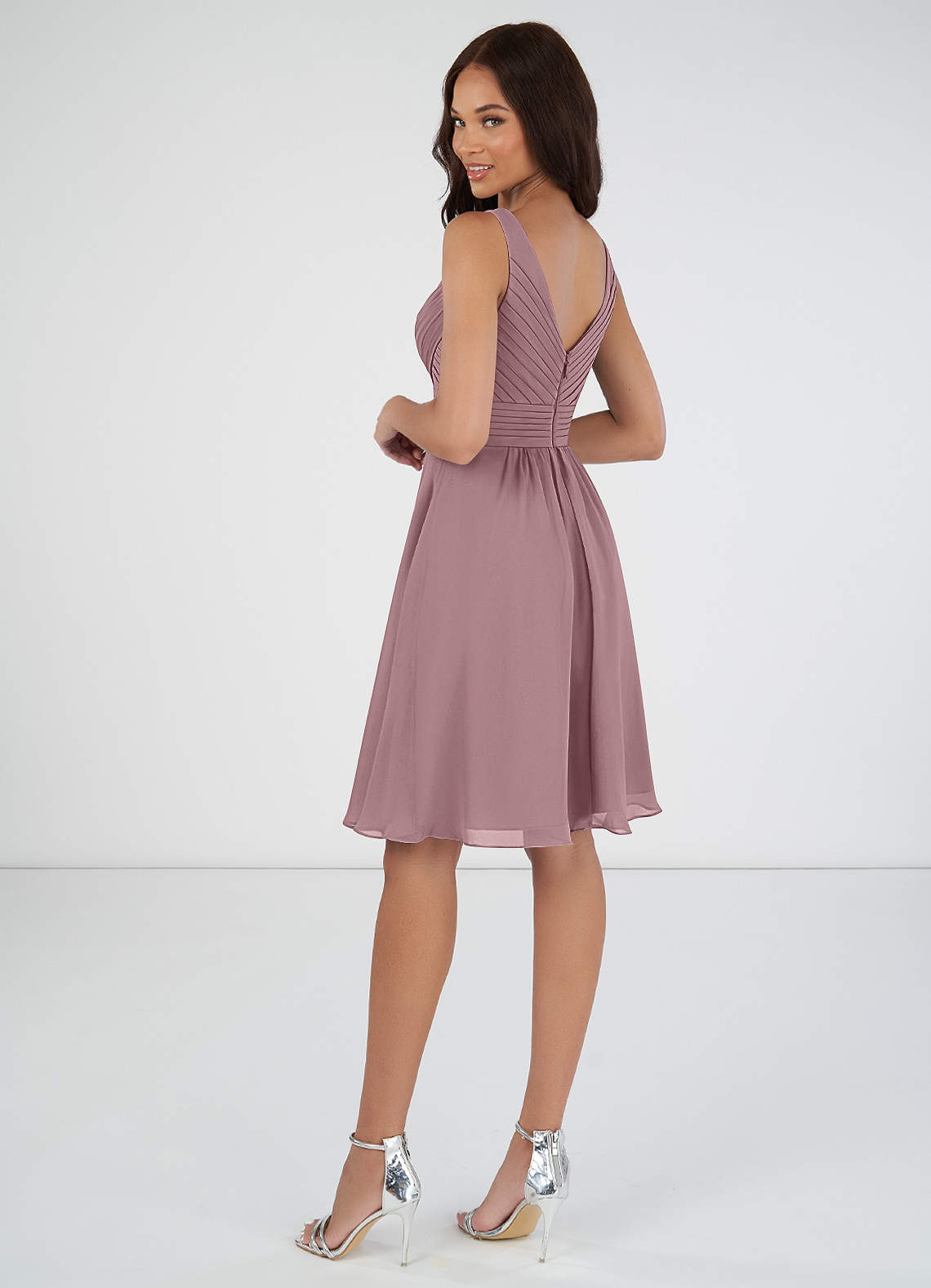 Azazie Grace Bridesmaid Dresses A-Line Pleated Chiffon Knee-Length Dress image1
