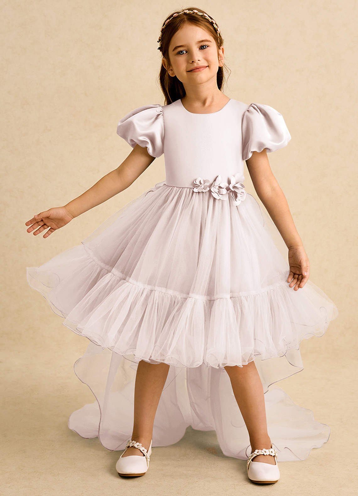 Azazie Cocoa vestidos de niña de las flores Vestido de Pétalo De Rosa de Tul de Princesa con Plisado image1