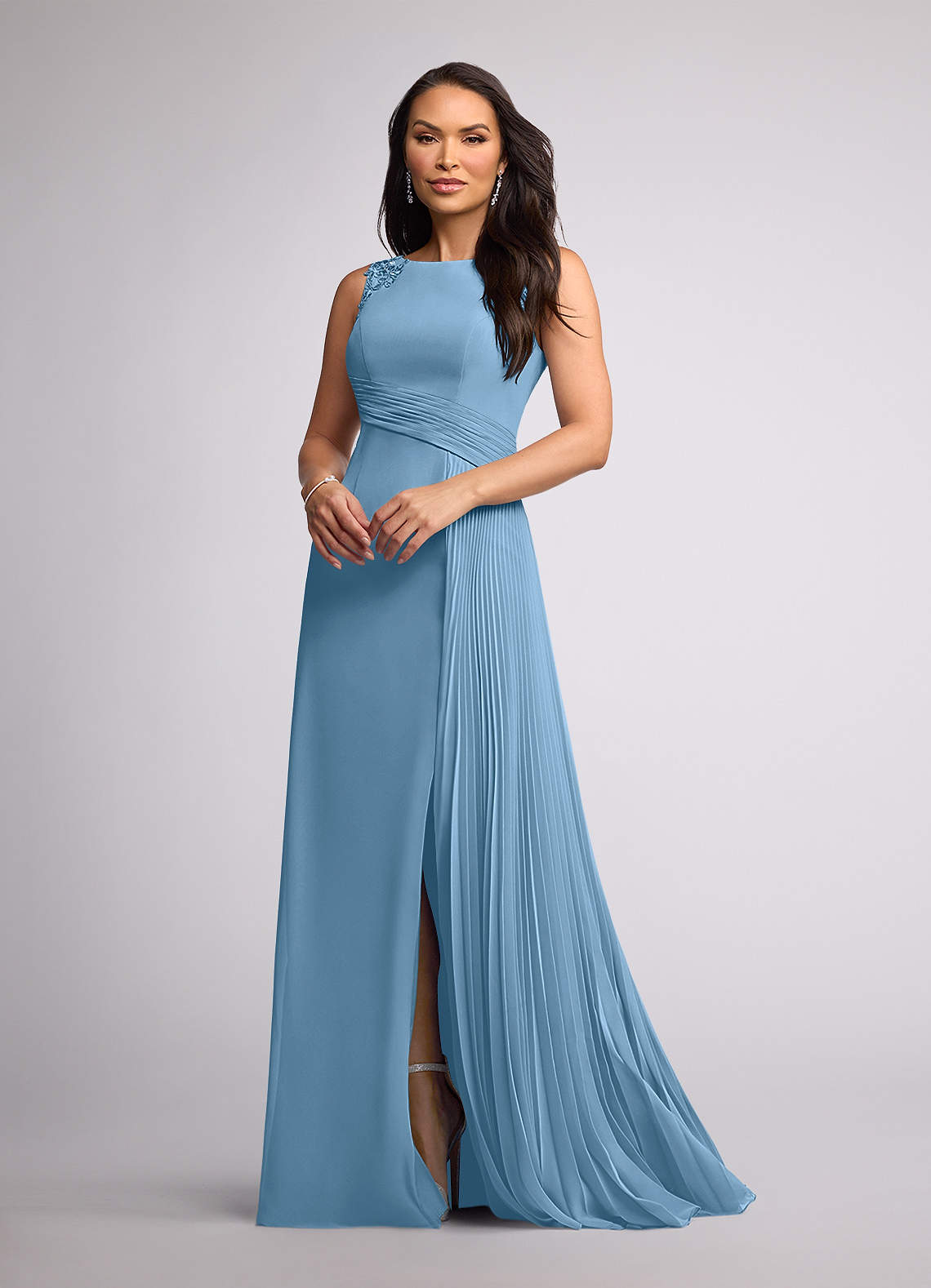 Azazie Galvan Steel Blue A-Line Sequins Chiffon Dress | Azazie