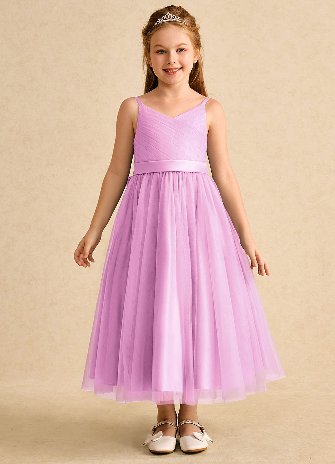 Azazie Patootie Flower Girl Dresses Candy Pink A-Line Spaghetti Strap Tulle Dress image1