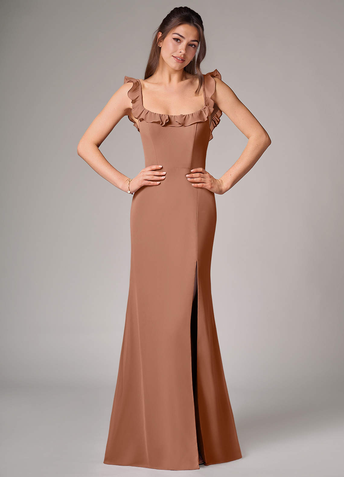 Azazie Callie Bridesmaid Dresses Bronzer Mermaid Side Slit Chiffon Convertible Dress image1