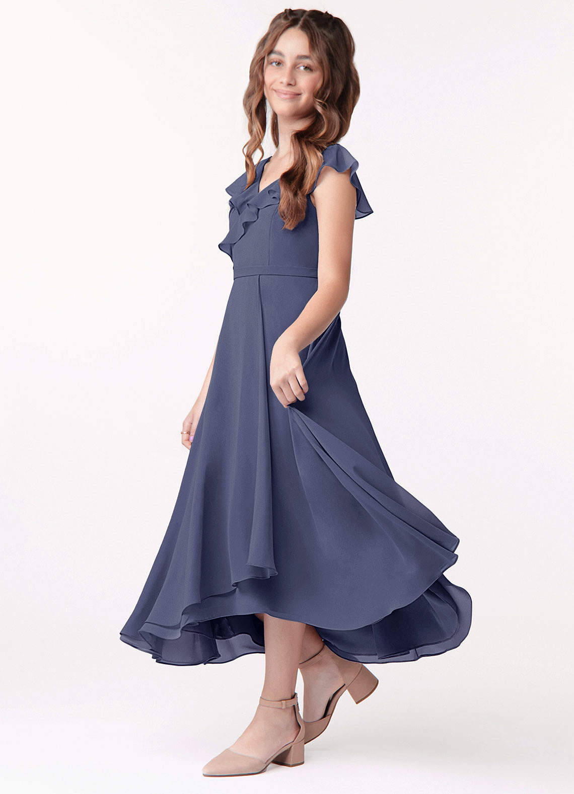Azazie Posie Junior Stormy A-Line Ruched Chiffon Dress image1