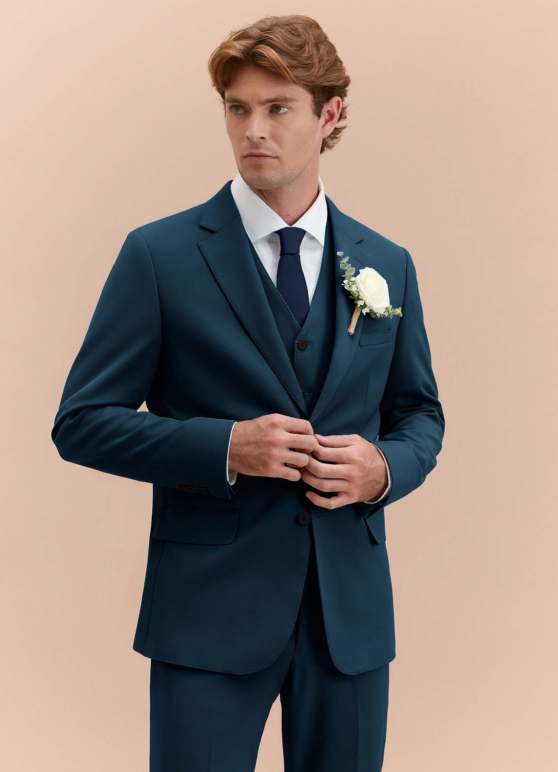 スーツ azu James Dark Navy Structured Stretch 3-piece suit | Suit Sets |Azazie