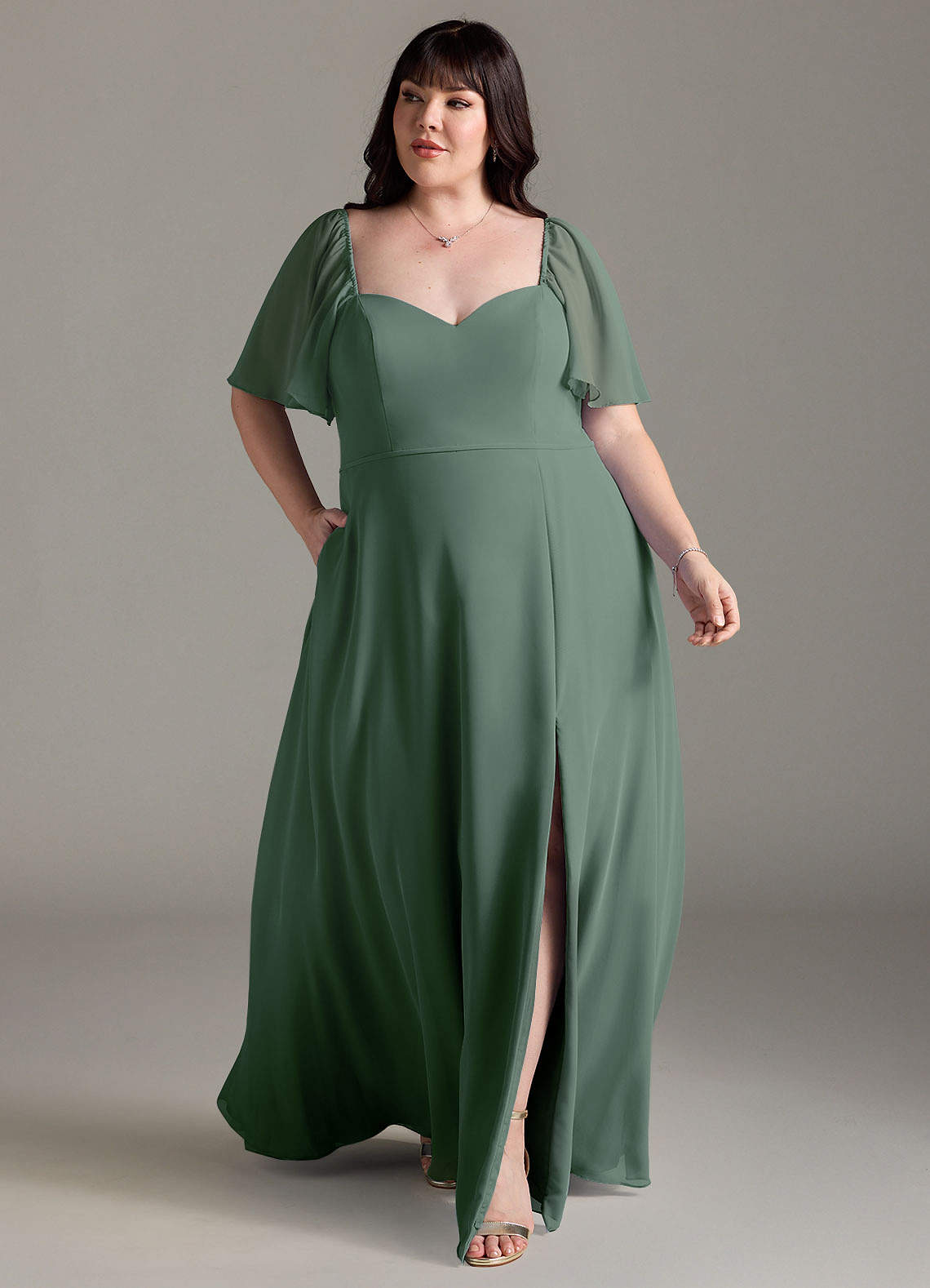Azazie Chloe Bridesmaid Dresses Eucalyptus A-Line Sweetheart Neckline Chiffon Dress image1