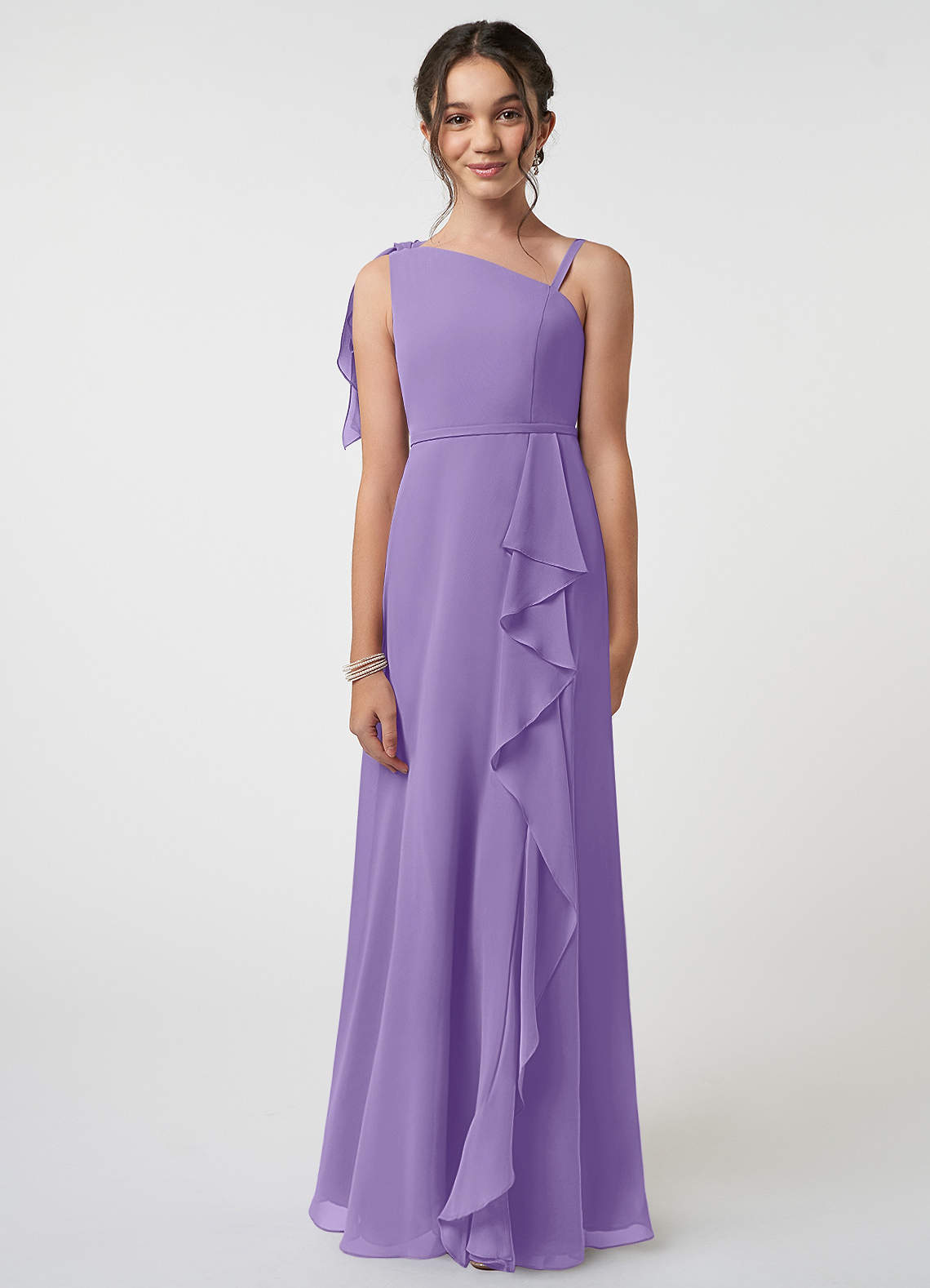 Azazie Aidy Junior Tahiti A-Line Bow Chiffon Dress image1