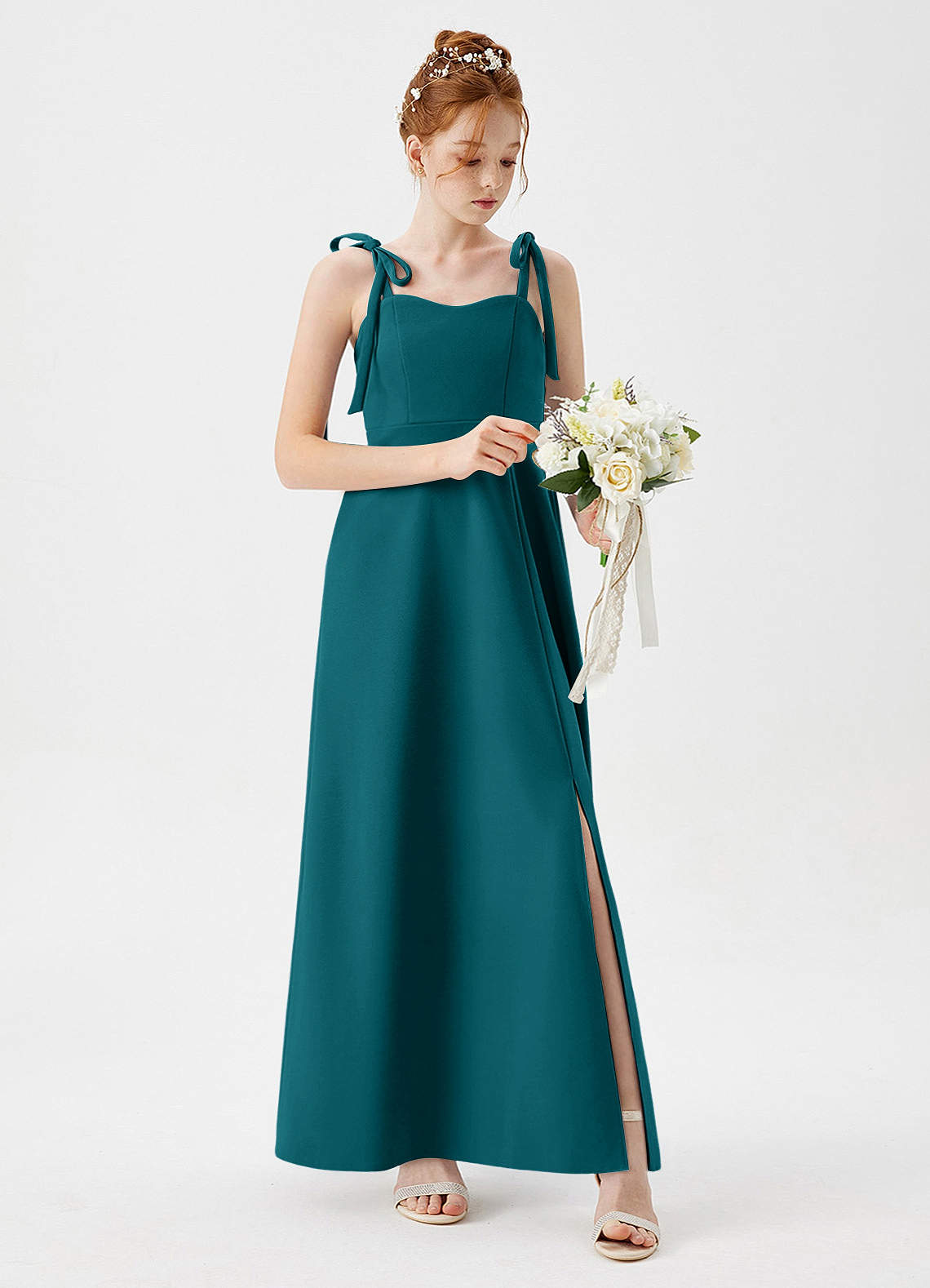 Azazie Rosey Junior Peacock A-Line Sweetheart Neckline Stretch Crepe Dress image1