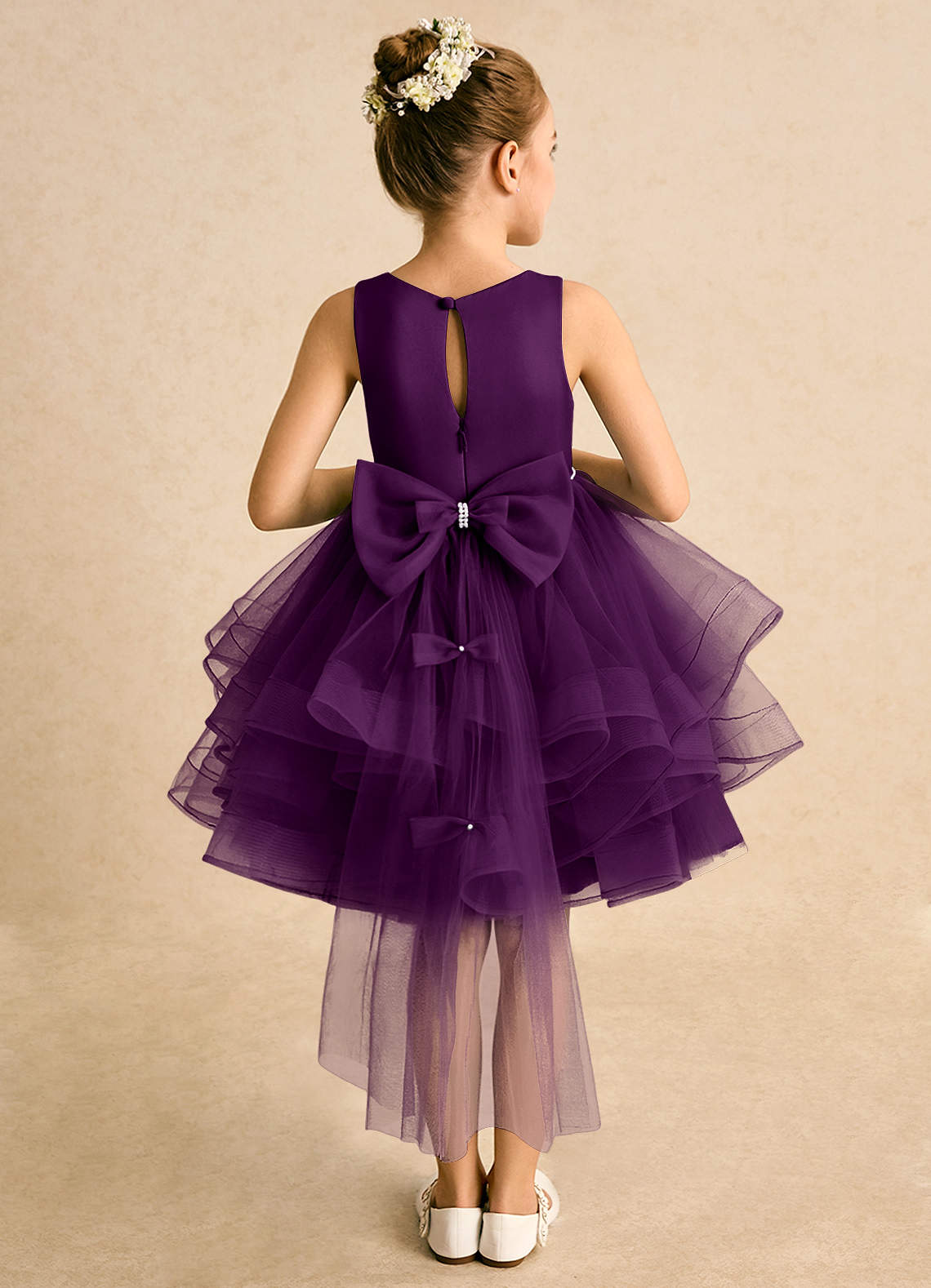Azazie Tinie Blumenmädchenkleider Ballkleid Schleifen Tüll Kleid Traube image1