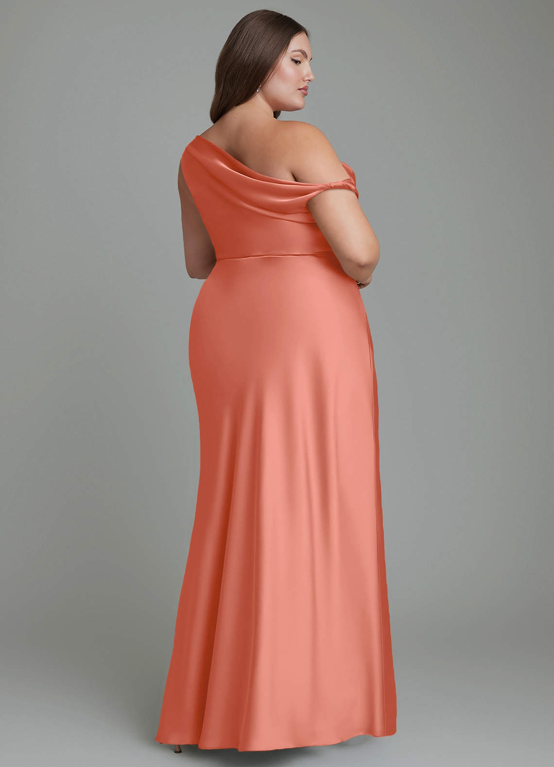 salmon colored homecoming dresses Azazie Mermaid One-Shoulder Floor-Length Stretch Satin Bridesmaid toledo