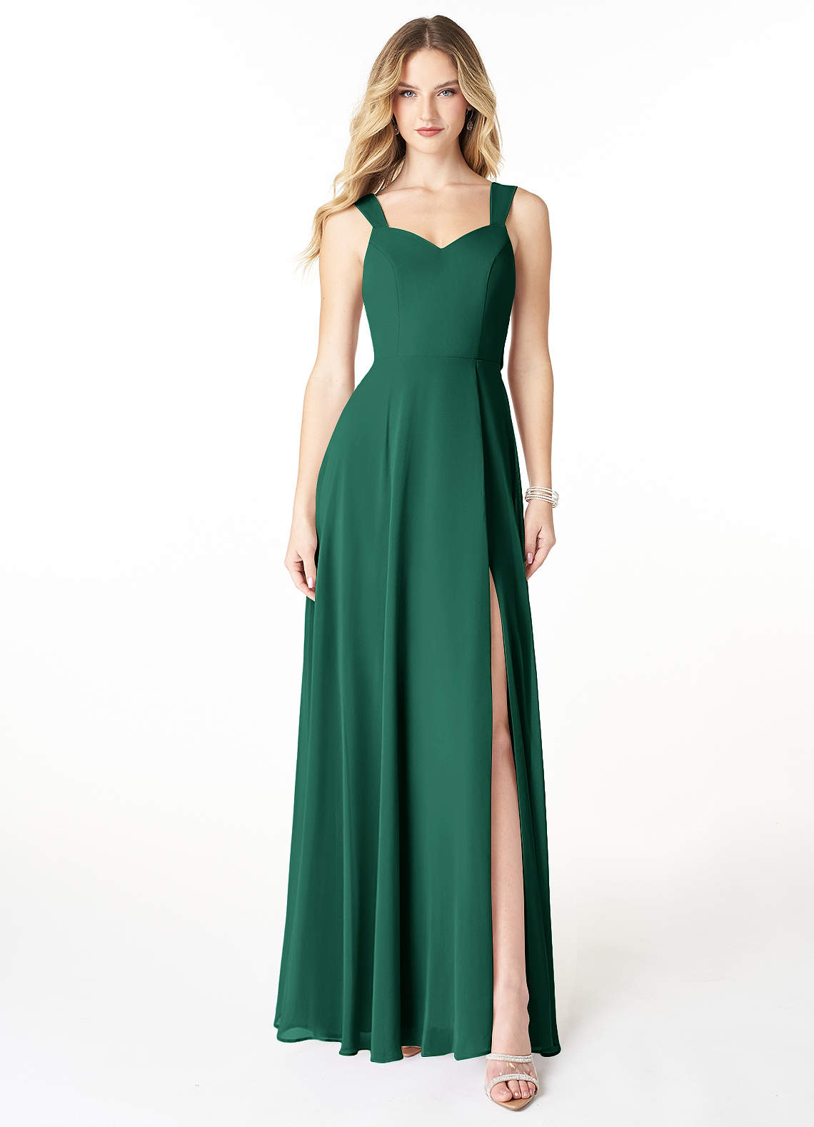 Azazie Julie Bridesmaid Dresses Emerald A-Line Sweetheart Neckline Chiffon Dress image1