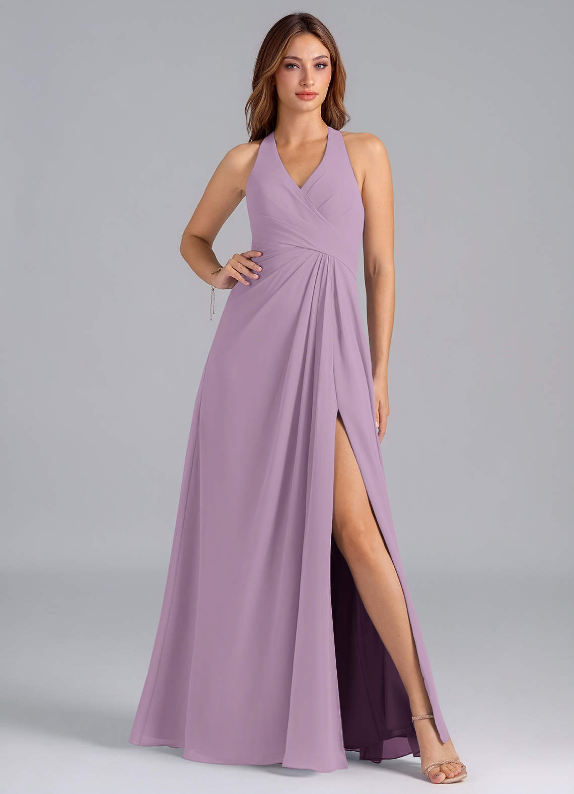 Azazie Dorota Bridesmaid Dresses Wisteria A-Line Pleated Chiffon Dress image1