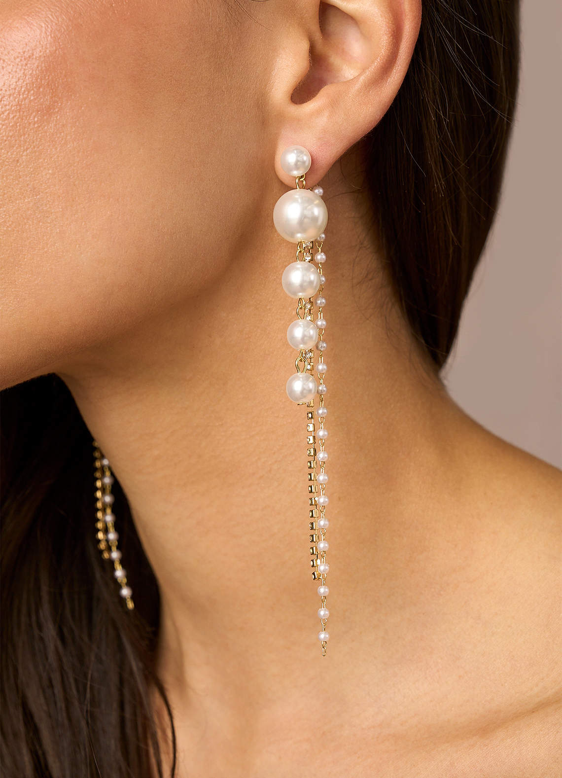 front Long Pearl Drop Earrings