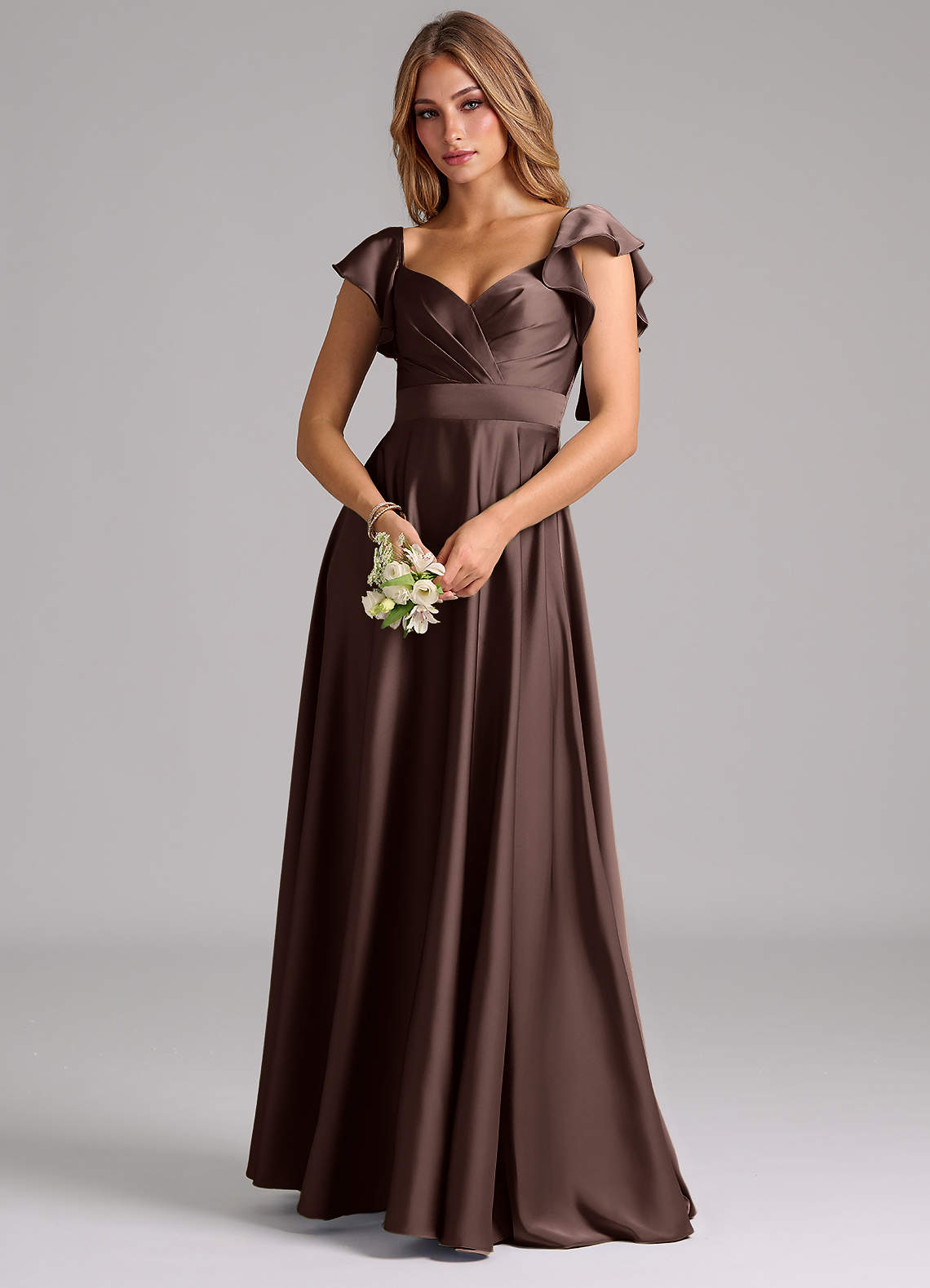 Azazie Leilani Bridesmaid Dresses Ganache A-Line Ruched Stretch Satin Dress image6