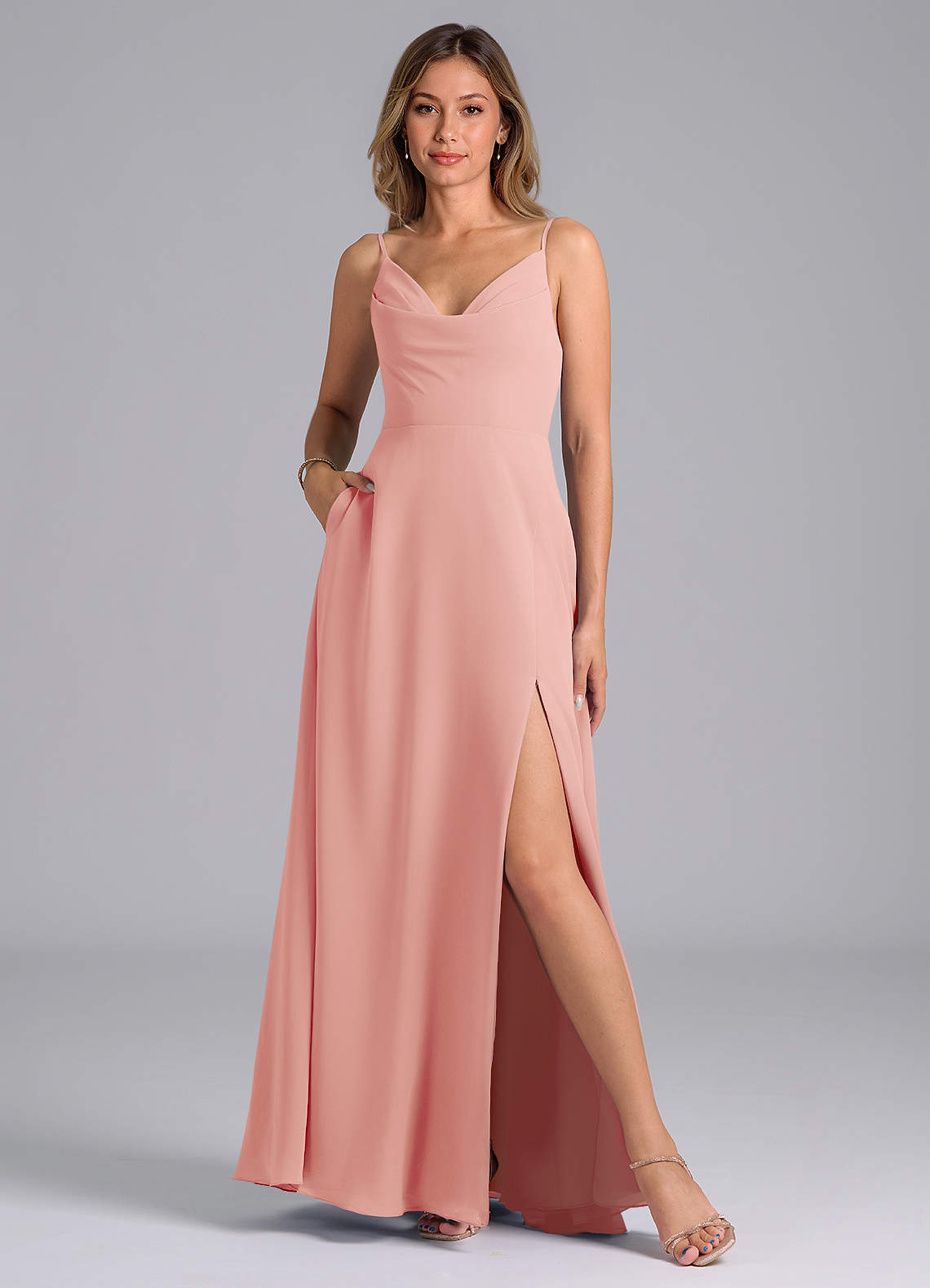 Azazie Sarella Bridesmaid Dresses Rosette A-Line with Pockets Chiffon Dress image1