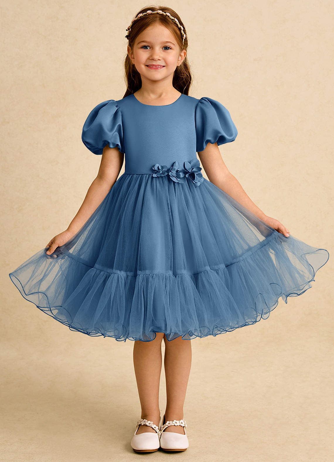 Azazie Cocoa vestidos de niña de las flores Vestido de Crepúsculo de Tul de Princesa con Plisado image1