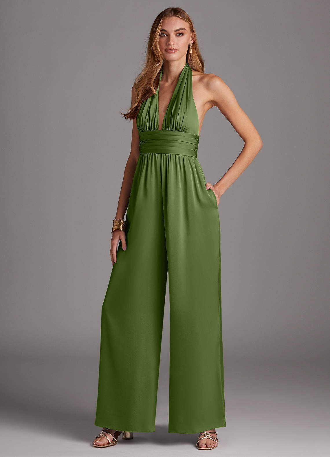 Azazie Oli Brautjungfernkleider Plissee Stretch-Satin Overall/Jumpsuit Wacholder image1