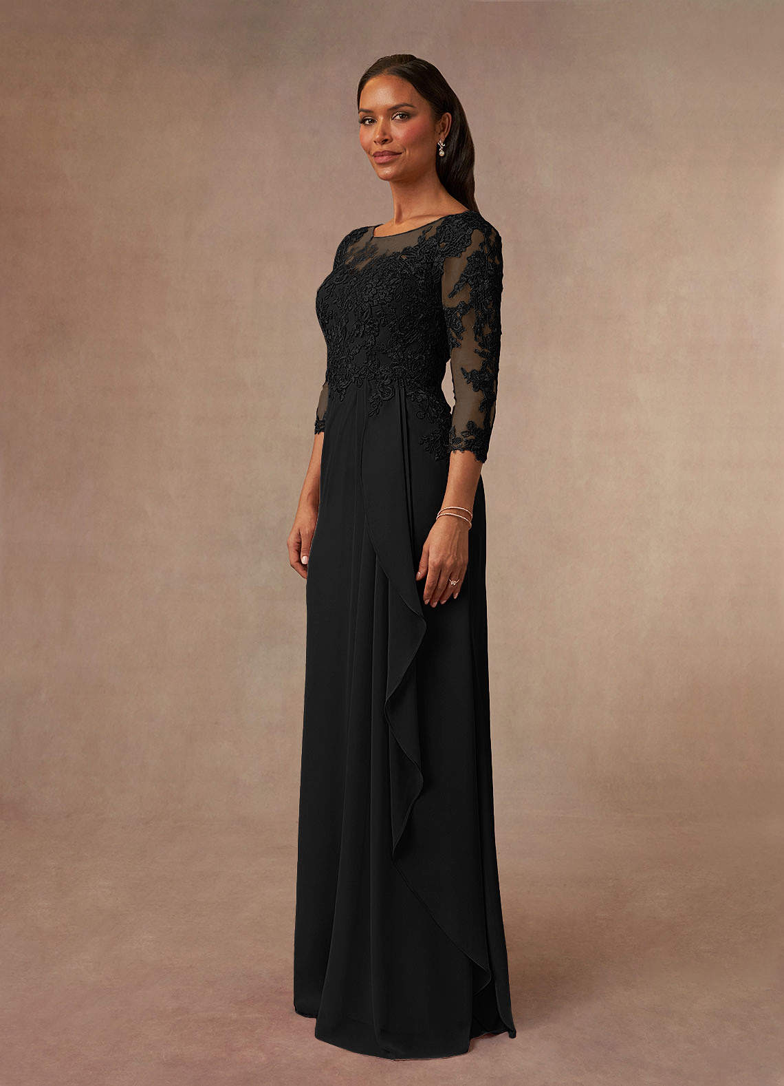 Azazie Plus Size A-Line/Princess Illusion Floor-Length Lace Mother of The Bride or Groom Dresses - Black