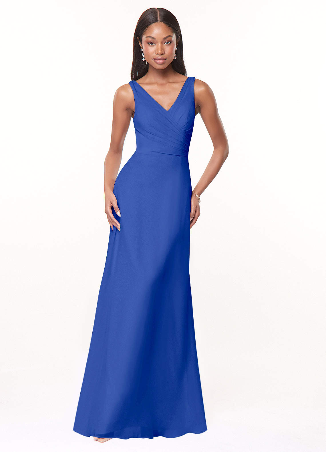 Azazie Nala Bridesmaid Dresses Royal Blue A-Line Pleated Chiffon Dress image1