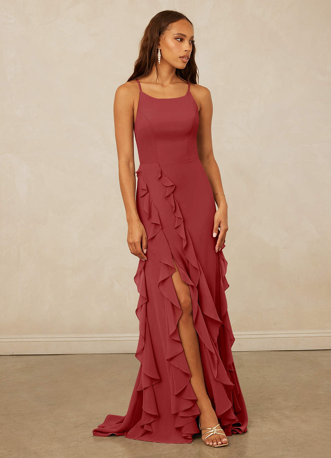 Christian Siriano Bridal for Azazie 1006 Brautjungfernkleider Meerjungfrau-Linie Gestreift Chiffon Kleid Rost image1