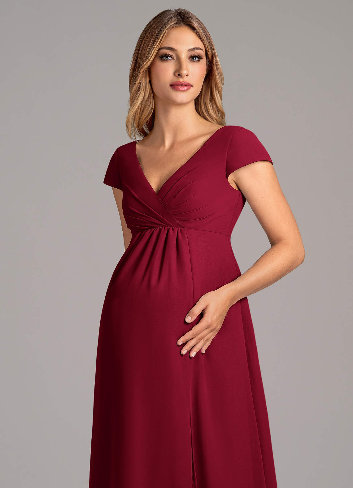 Azazie Allessia At-home Try On Dresses A-Line Pleated Chiffon Floor-Length Dress image5