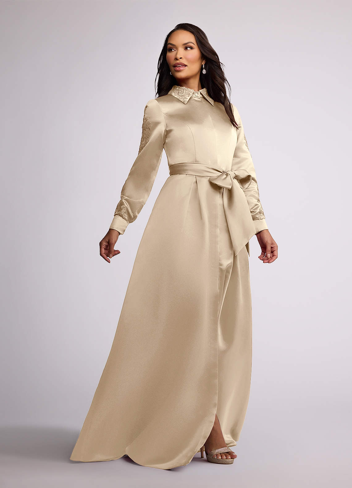 Azazie Ruth Mother of the Bride Dresses Champagne A-Line Lace Matte Satin Dress image1