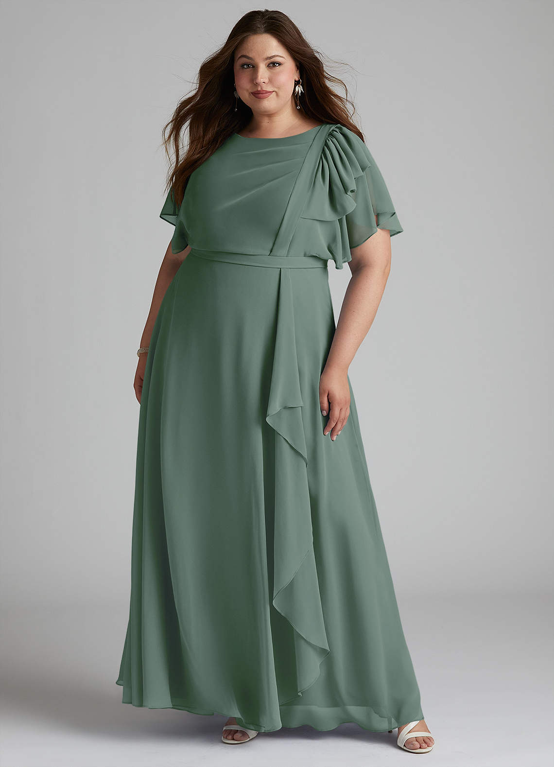 Azazie Aaliyah Modest Bridesmaid Dresses A-Line Scoop Pleated Chiffon Floor-Length Dress image5