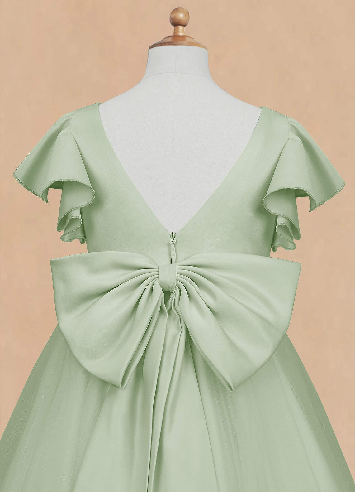 Azazie Kaeya Robe Demoiselle D'honneur Fillette Robe Trapèze en Tulle Arc Vert Sauge image7