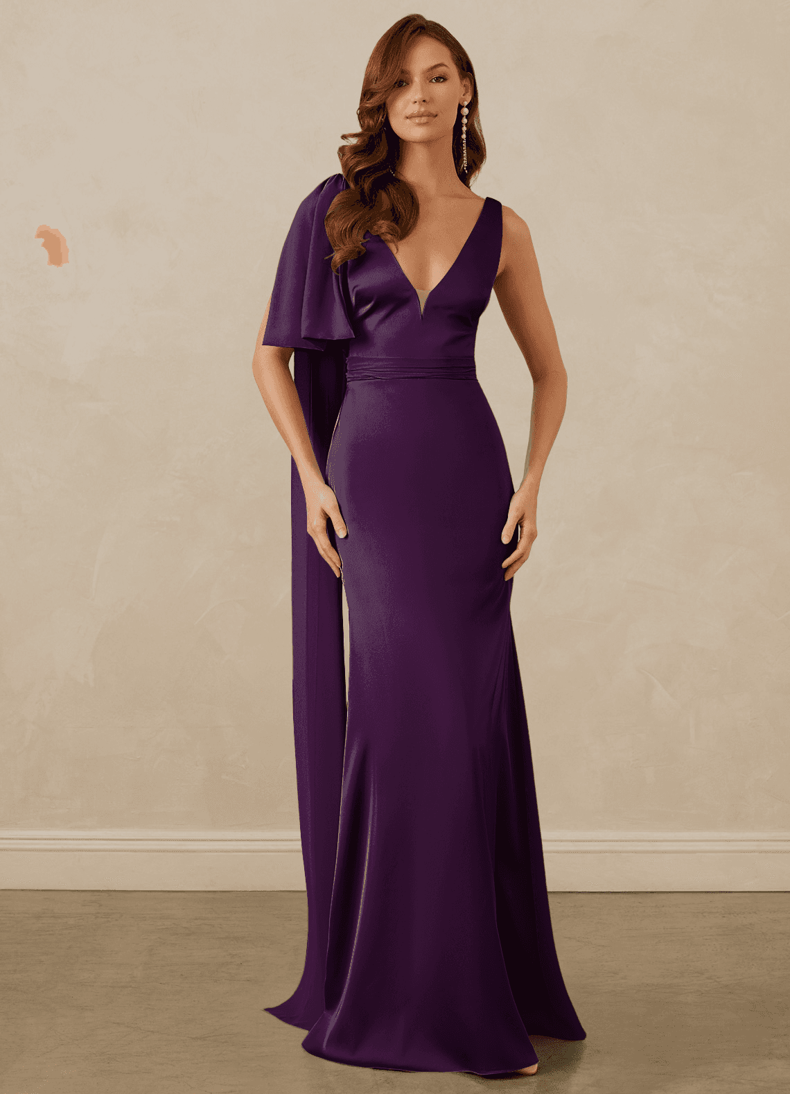 Christian Siriano Bridal for Azazie 1011 Brautjungfernkleider Meerjungfrau-Linie Schleifen Stretch-Satin Kleid Traube image1
