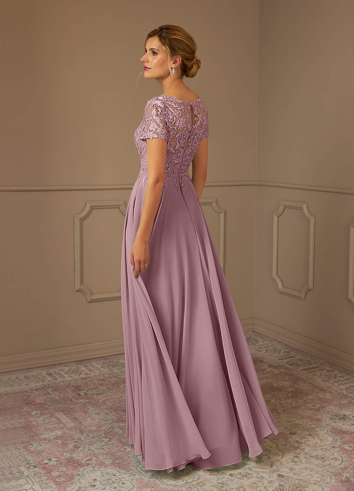 Azazie Adina Mother of the Bride Dresses Dusty Rose A-Line Boatneck Sequins Chiffon Dress image1